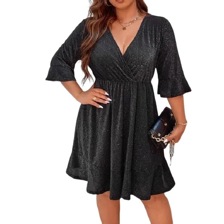 Women's Party Dress In Lurex Trompet Sleeve Plus Size - CRAVO ROSE