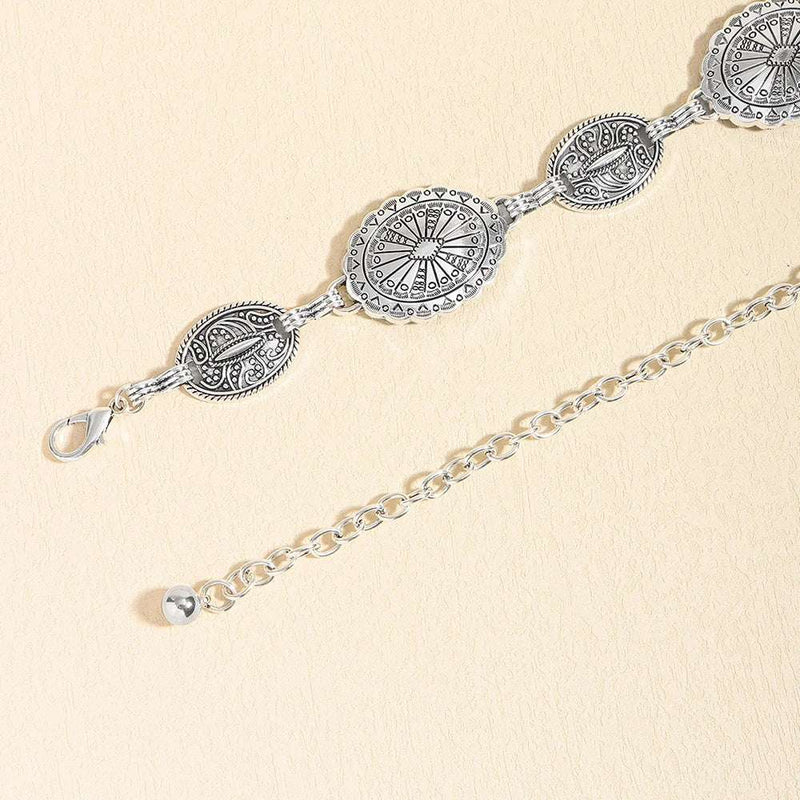Retro style women's metal waist chain accessories Decorative circle carved chain belt high style accessories