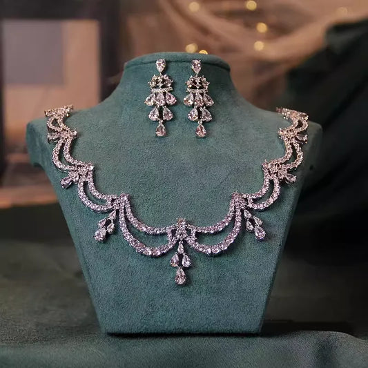 Colar de noiva jóias de alta qualidade luz luxo zircão vestido acessórios jóias brincos conjunto ornamentos presente natal - CRAVO ROSE