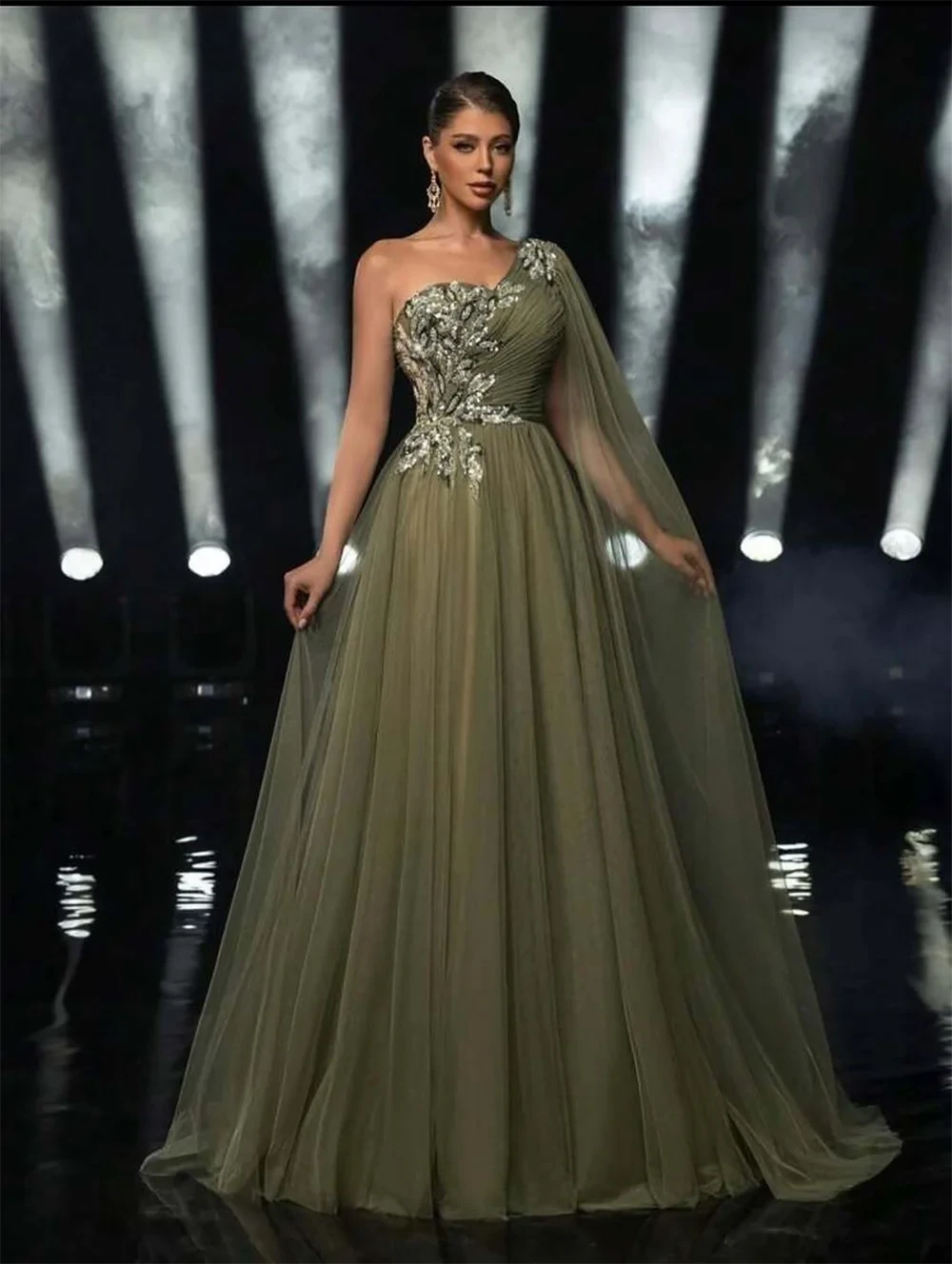 Customized Sequin Floral Prom Dress One Shoulder Tulle Evening Dress Women’s Elegant Quinceanera Party Dress for Special Events