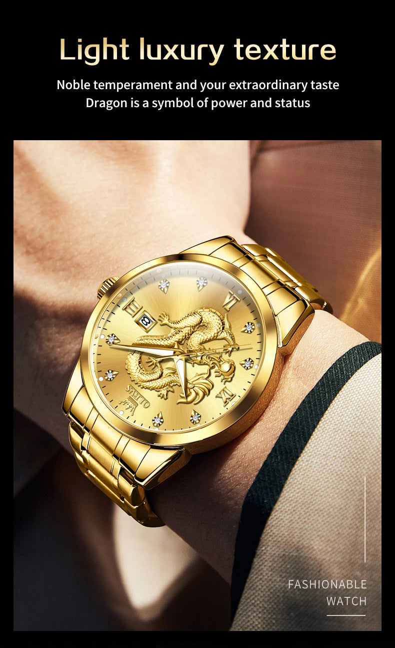 OLEVS Men's Watches Top Brand Fashion Original Quartz Watch for Man China Loong Dragon Dial Waterproof Luminous Date Olevs 3619