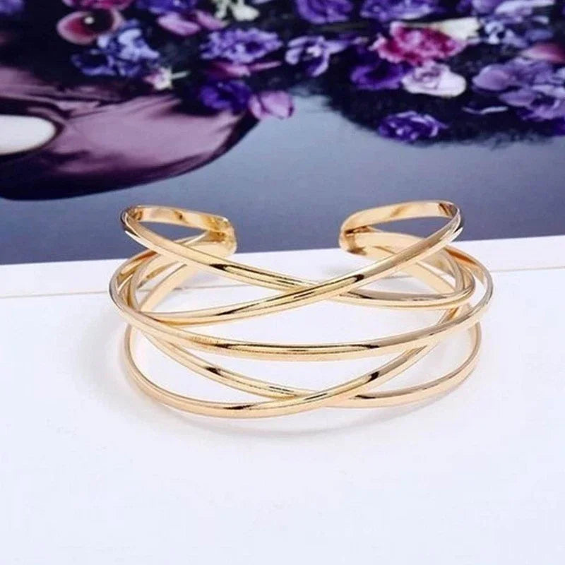 Punk Hollow Alloy Bangles for Women Gold Silver Color Cuff Bracelet Open Adjustable Arm Bracelets 2024 Summer Fashion Jewelry