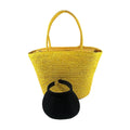 Yellow Beach Bag Kit and Visor Travel Straw Bag Large Fashion Tote