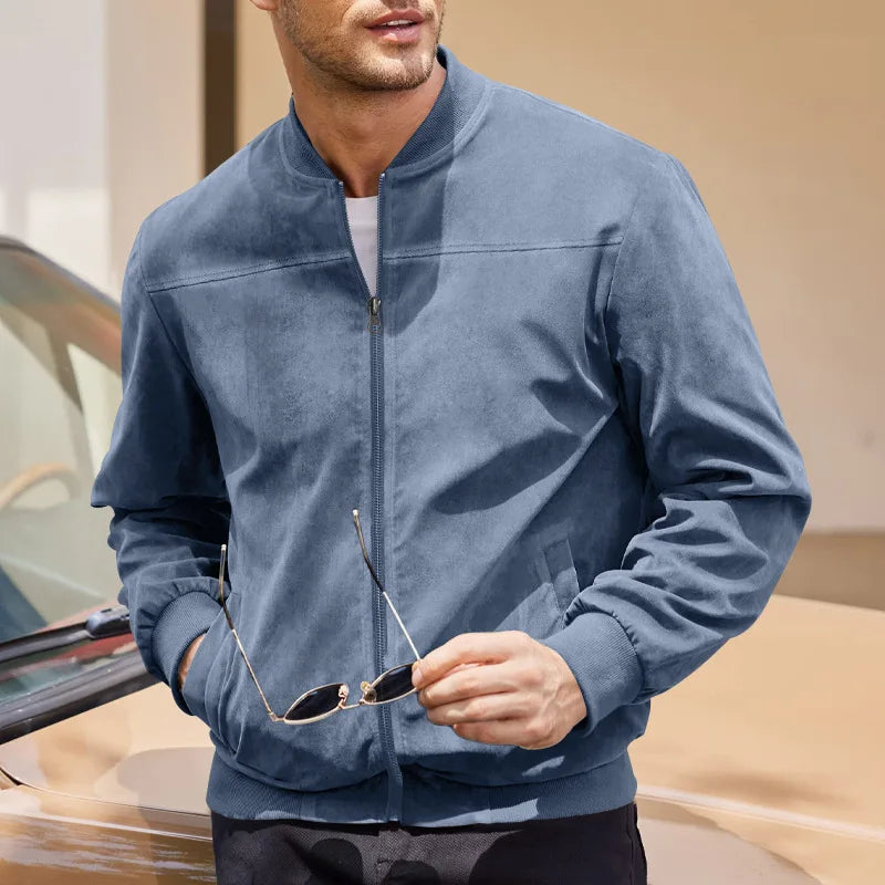 New Autumn Pilot Bomber Jacket for Men's Casual Plus Size Suede Zipper Stand Up Collar Top Traf Jacket Coats Men Clothing