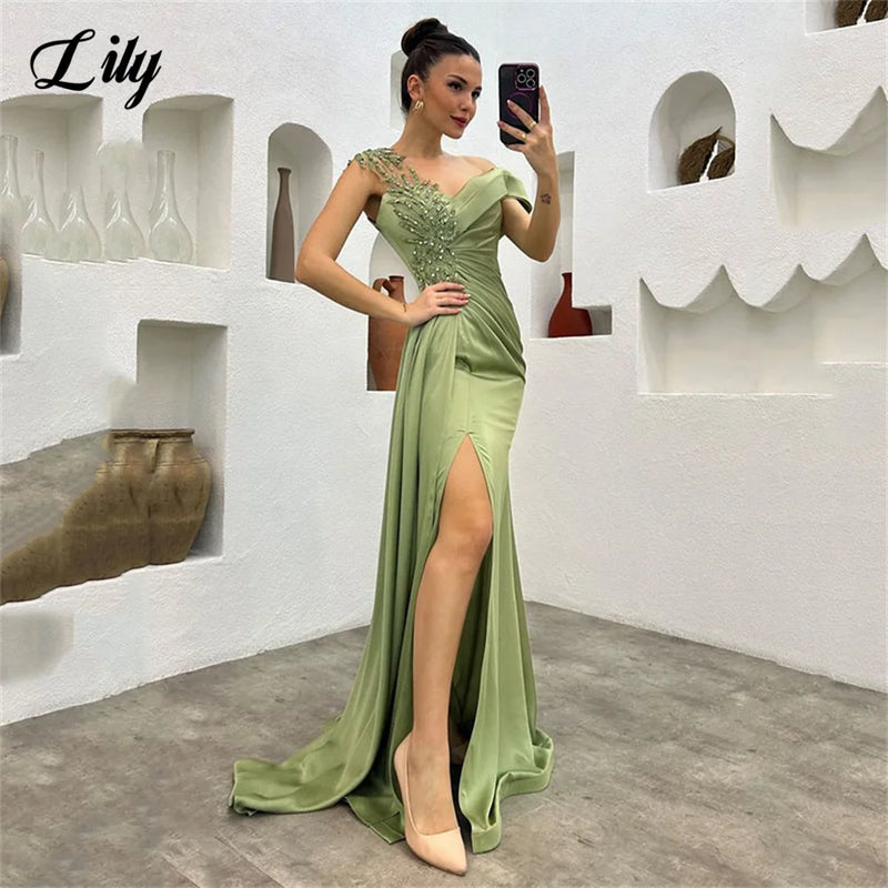 Lily Side Split Elegant Sexy Wedding Party Dress Stain Beading Celebrity Dresses Trumpet Special Occasion Dresses robes du soir - CRAVO ROSE