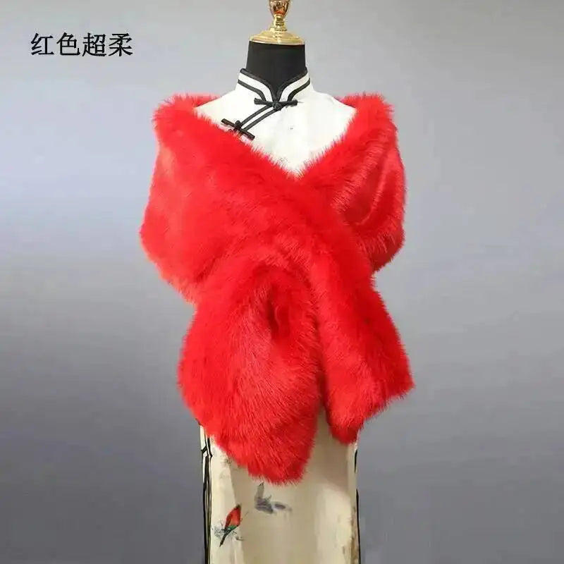 32 Colors 165*30cm Women Luxury Warm Faux Fox Fur Shawl Winter Ladies Plush Scarf Wraps Cloak Coat Wedding Long Cape Scarves