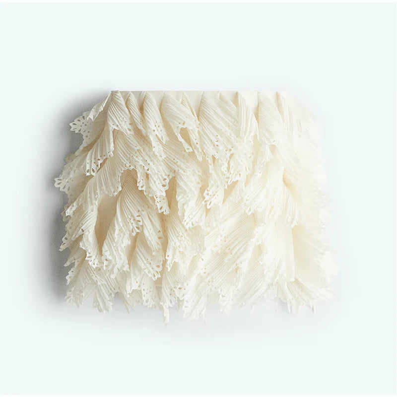 Conjunto feminino de saia e camisa urbana, gola redonda, manga comprida, botões, babados em cascata, zíperes, saias,  2025