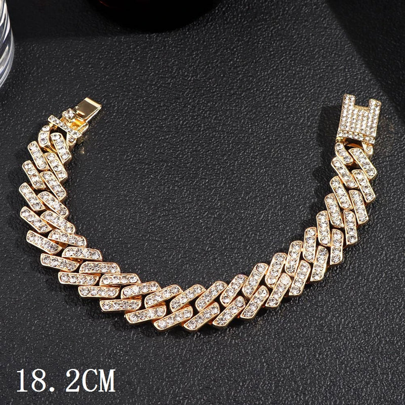 Fashion Bling Paved Rhinestone Prong Cuban Chain Bracelet for Women Men Hip Hop Iced Out Chunky Link Chain Bracelets New Jewelry