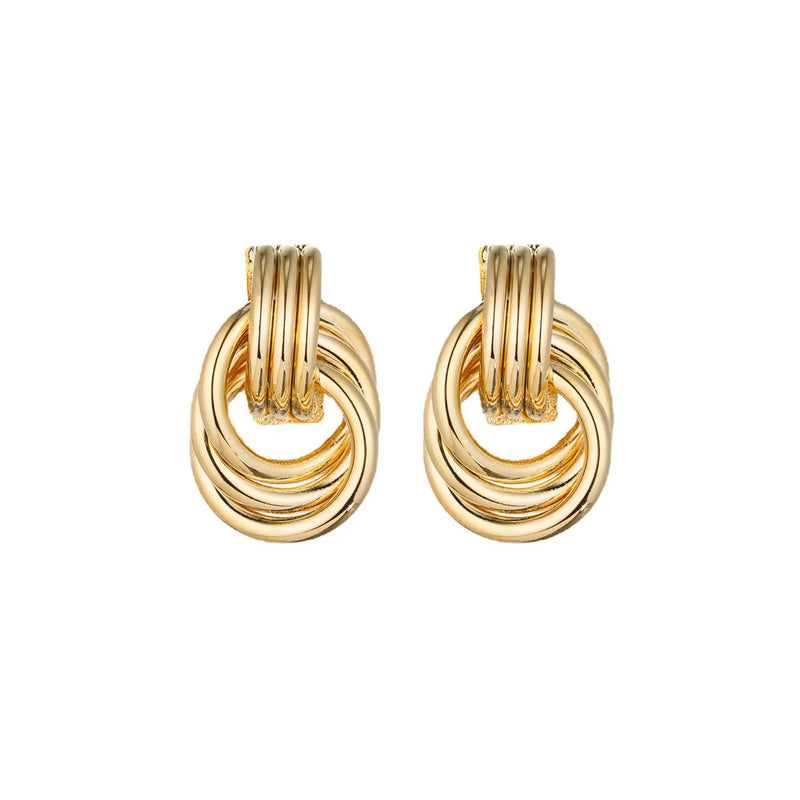 Fashion Glossy Three-Layer Textured Intersecting Knot Earrings for Women Gold Color Stainless Steel Earring Vintage Jewelry Gift