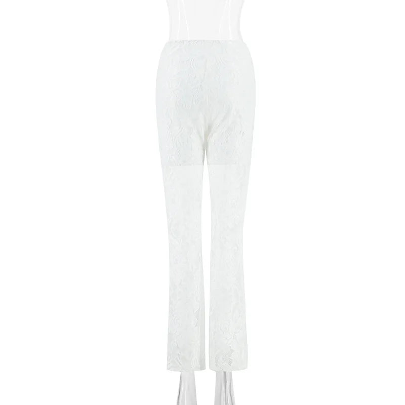 Calça feminina de renda  cintura alta, streetwear, sexy, vazada, feminina, casual, cintura elástica,moletom larga