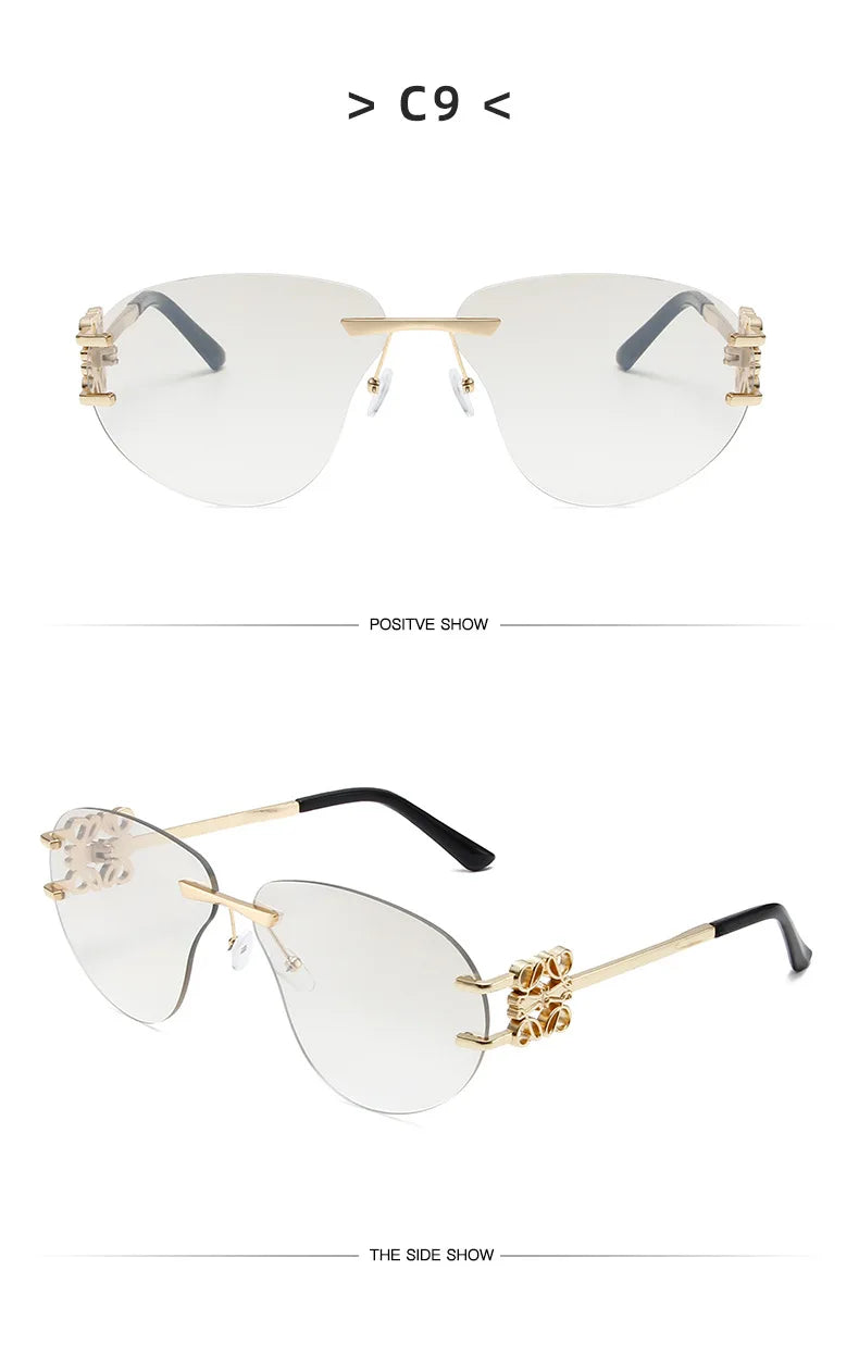 Special-shaped Oversized Rimless Sunglasses Women Brand Designer Shades Eyewear Pilot Sun Glasses Female UV400 Oculos De Sol