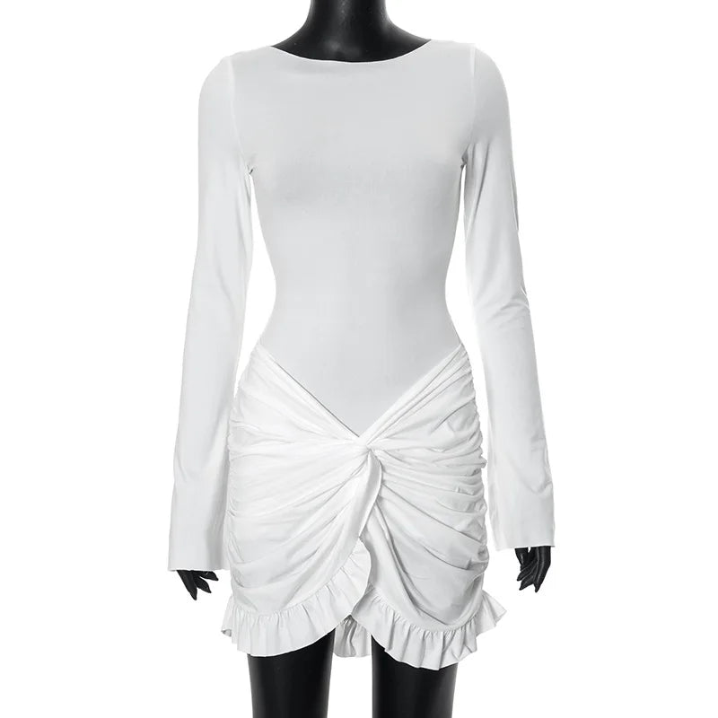 Tossy Ruffled Twist Skinny MIni Dress Women's Long Sleeve Patchwork High Waist Sexy Fashion Party Dress Female Y2k Bodycon Dress