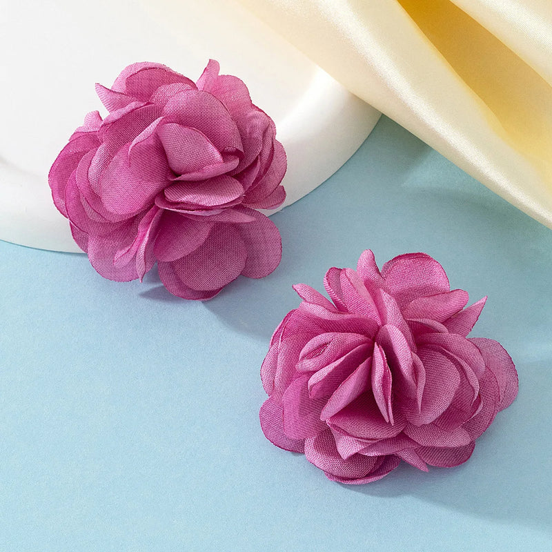 Stud Earrings For Women Elegant Temperament Large Size Rose Flocking Cloth Ear Accessories Fashion Jewelry Party Holiday AE252