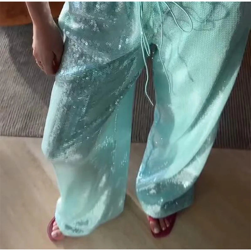 Y2k Hot Fix Rhinestone Cutout Women's Jeans Summer Street Low-rise Wide Leg Loose Denim Pants Lady New Fashion Party Trousers
