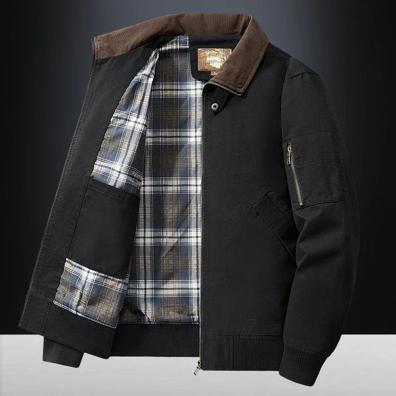 LIBIELIY   TRAF 2025 Spring And Autumn Men's Wash Jacket Comfortable Multi-Pocket Cotton Stand Collar Cargo Jacket Men's