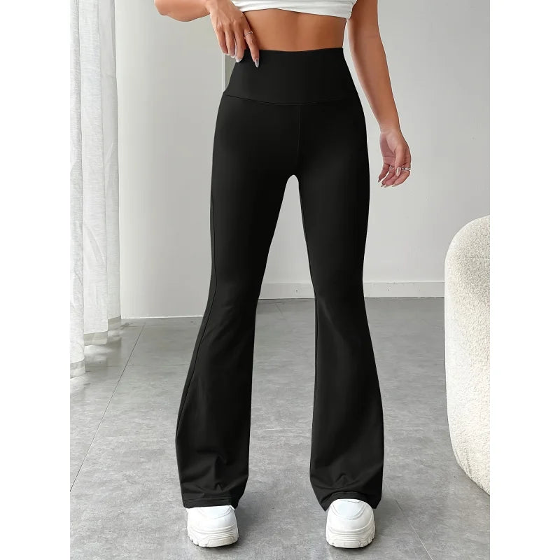 Calça legging justa de ioga da moda, casual, cintura alta, boca larga - Roupas femininas para primavera e verão, leggings de ioga