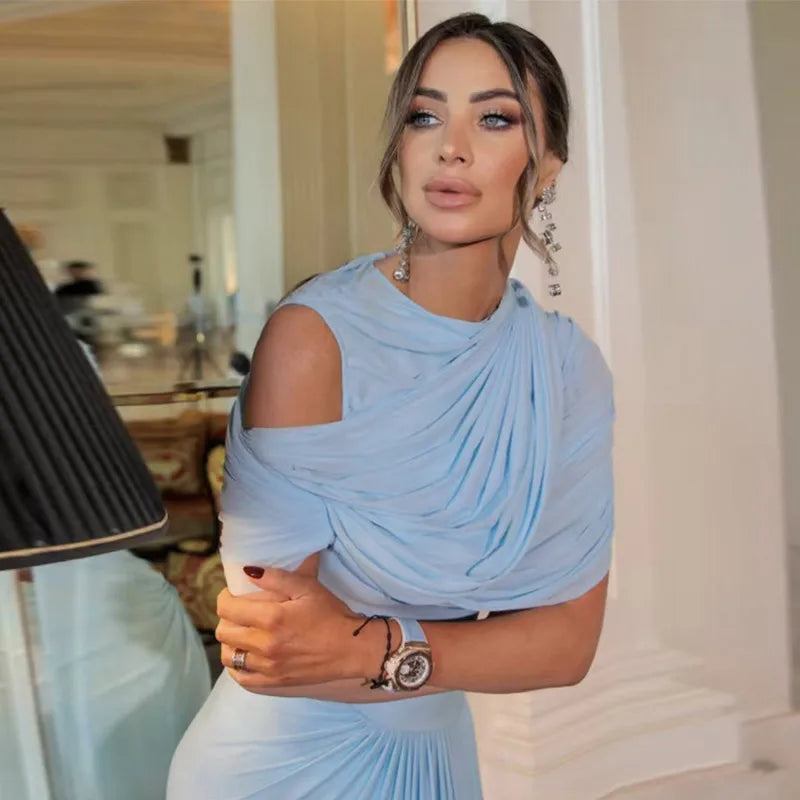 Vestido longo urbano feminino, sexy, plissado, estilo império, sem mangas, assimétrico, vestidos femininos, primavera/verão 2025, robe feminino chique