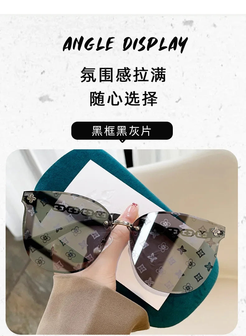 New European And American Style Half-frame Metal Sunglasses Fashion Slim Women's Sunglasses Anti-uv Glasses