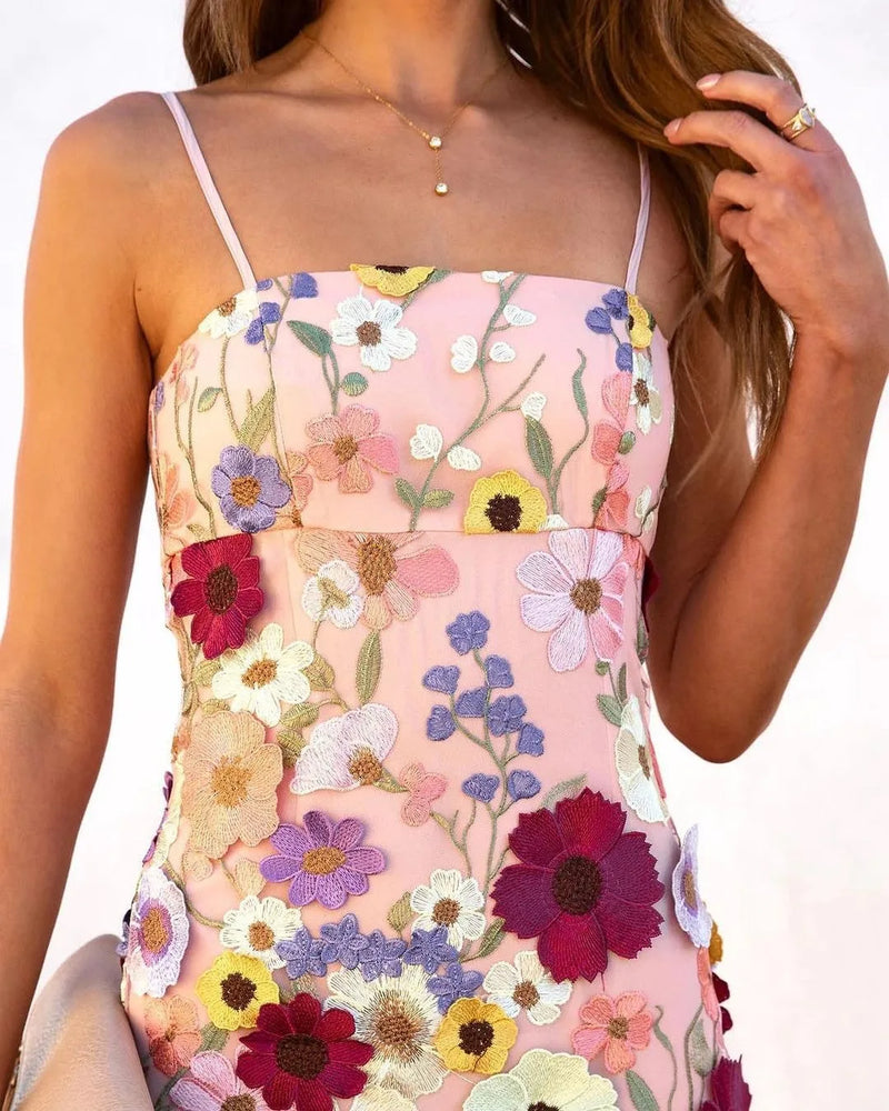 Elegant Temperament, lady Flower Mesh Splicing, Heavy-duty Embroidery, Suspender Dress,woman  Short Skirt, Lace,girl Slimming