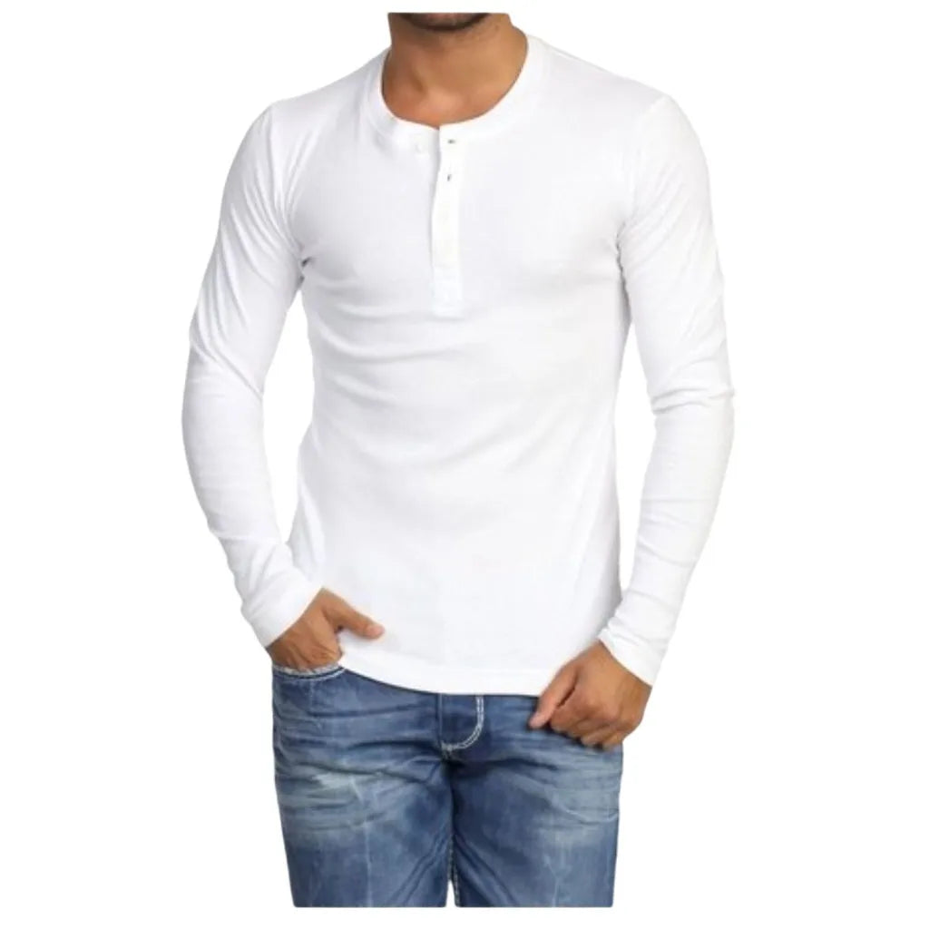 KIT COM 3 Camisetas Henley J Prata Slim Fit Manga Longa 4 Botões