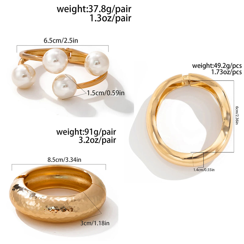 Pulseira Ingemark 3 Estilos Criativa Grande de Pérolas de Imitação Feminina Tendência 2025 Punk Heavy Metal Chunky Spring Bangle Steampunk Masculino
