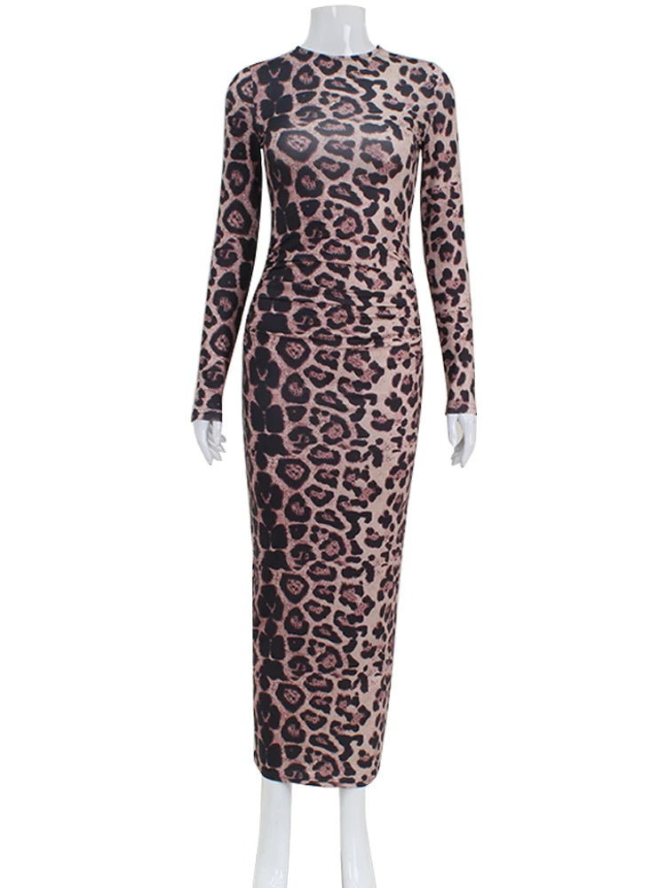 CNYISHE Leopard Bodycon Sheath Sexy Club Women Dresses Long Sleeve O Neck Outfits Fashion Bodycon Slim Female Vestidos Robes - CRAVO ROSE