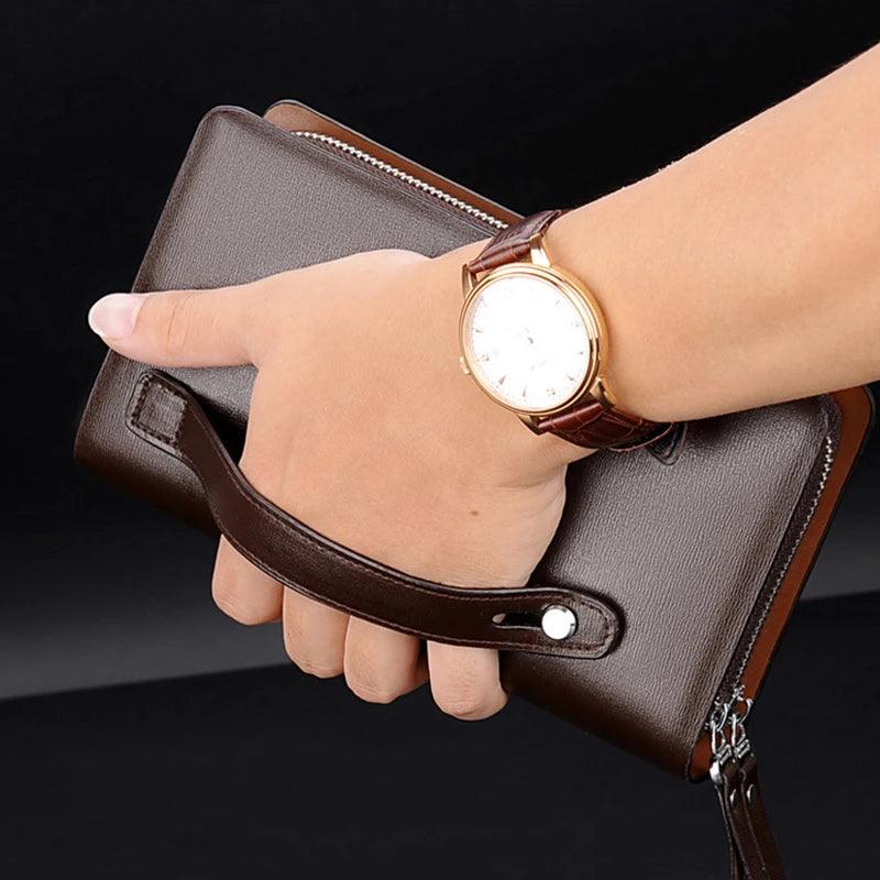 Men'S Clutch Bag PU Leather Zipper Wallet Passcard Fashion Luxury Handbag Square Holder Phone Pouch Hand Porter Bag Clutch Male - CRAVO ROSE