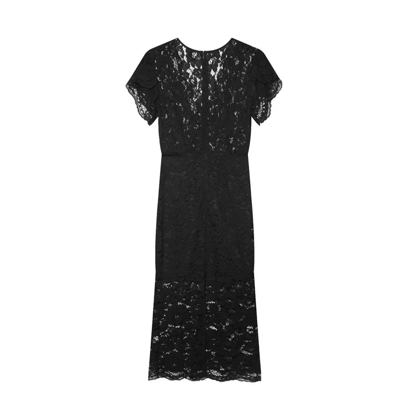 Women's Dress 2026 Summer New Solid Color Short Sleeve V-neck Lace Waistband Long Dress Elegant and Stylish Fashionable