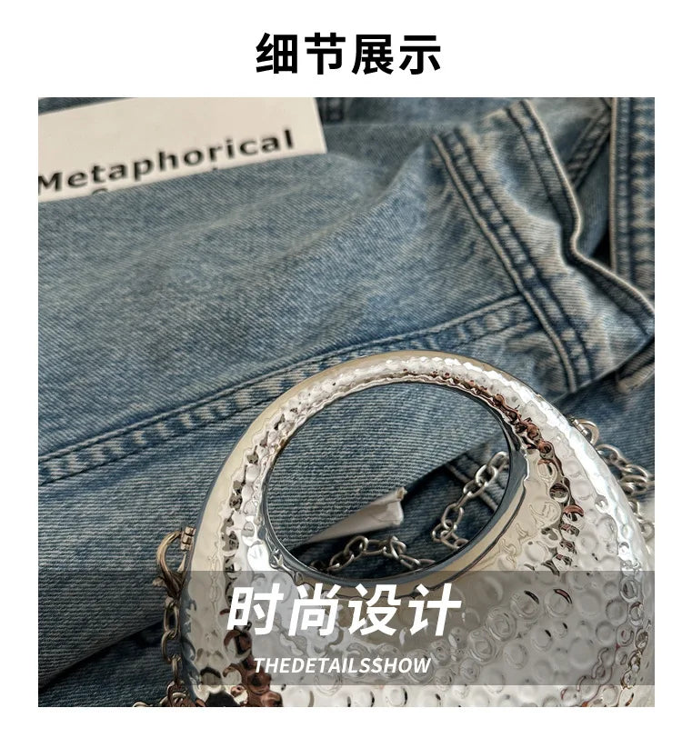 New Gold Silver Fashion Acrylic Moon Women's Handbags Luxury Ladies Clutch Bags Dinner Bag with chain 2024