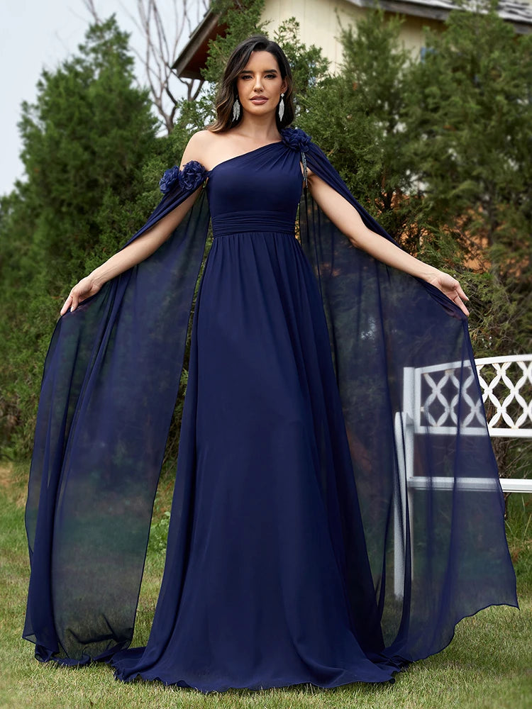 Lucyinlove Luxury Chiffon Streamer Navy Evening Dress Long 2024 Elegant Dress Bridesmaid Party Prom Arabia Flower Cocktail Dress - CRAVO ROSE