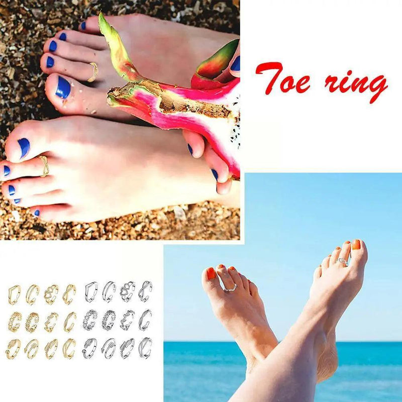 12pcs Adjustable Toe Rings For Women Girls Simple Beach Open Toe Set Cute Heart Feather Summer Toe Foot Jew T1X7 - CRAVO ROSE