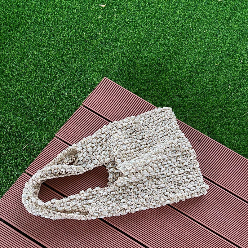 Fashion Versatile Pearl White Beading Bag Handheld Women Summer New Style Light Luxury Single Shoulder Underarm Bag