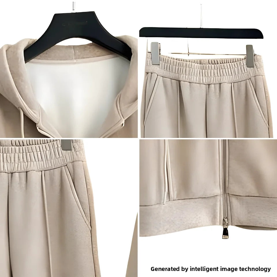 Women's Fleece Lined Thick Casual Sports Suit Set Hoodie Jacket Wide Leg Pants Two Piece Set Autumn Winter Fashion New Style