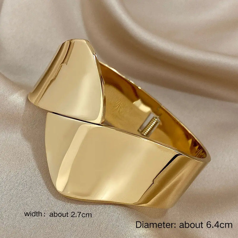 Chunky Wide Embrace Bracelet Bangle Stainless Steel Opening Gold Color Braceletsfor Women Waterproo Cuff Wristband Jewelry Gifts