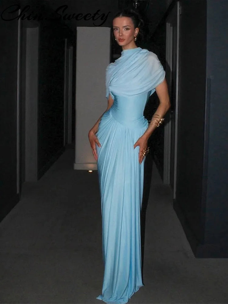 Vestido longo urbano feminino, sexy, plissado, estilo império, sem mangas, assimétrico, vestidos femininos, primavera/verão 2025, robe feminino chique