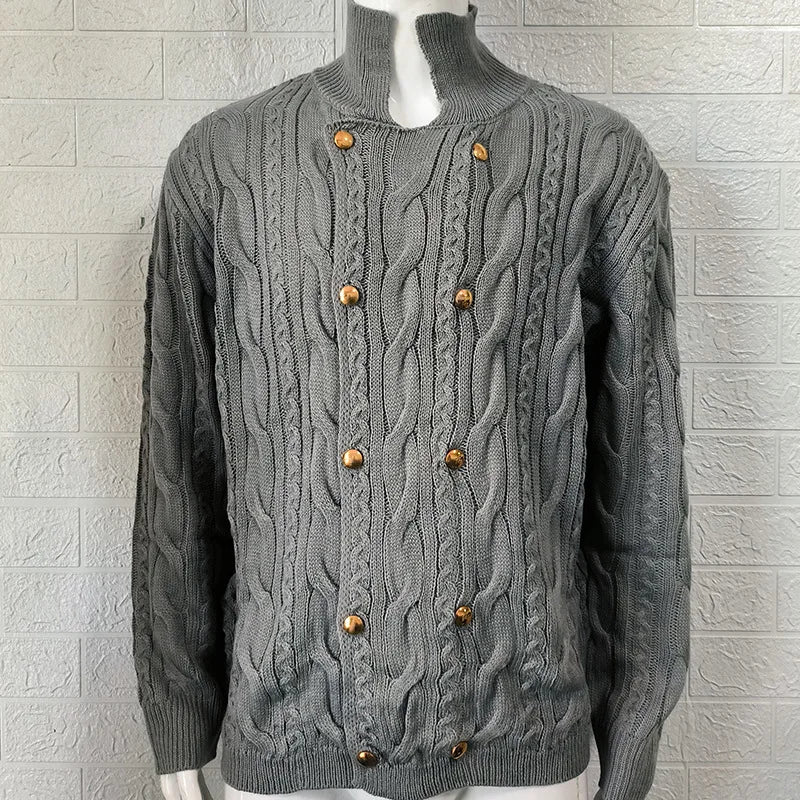 New 2026 Autumn Winter Knitted Cardigan Men Double Breasted Sweater Coat Male Streetwear Winter Warm Turtleneck Men Clothing