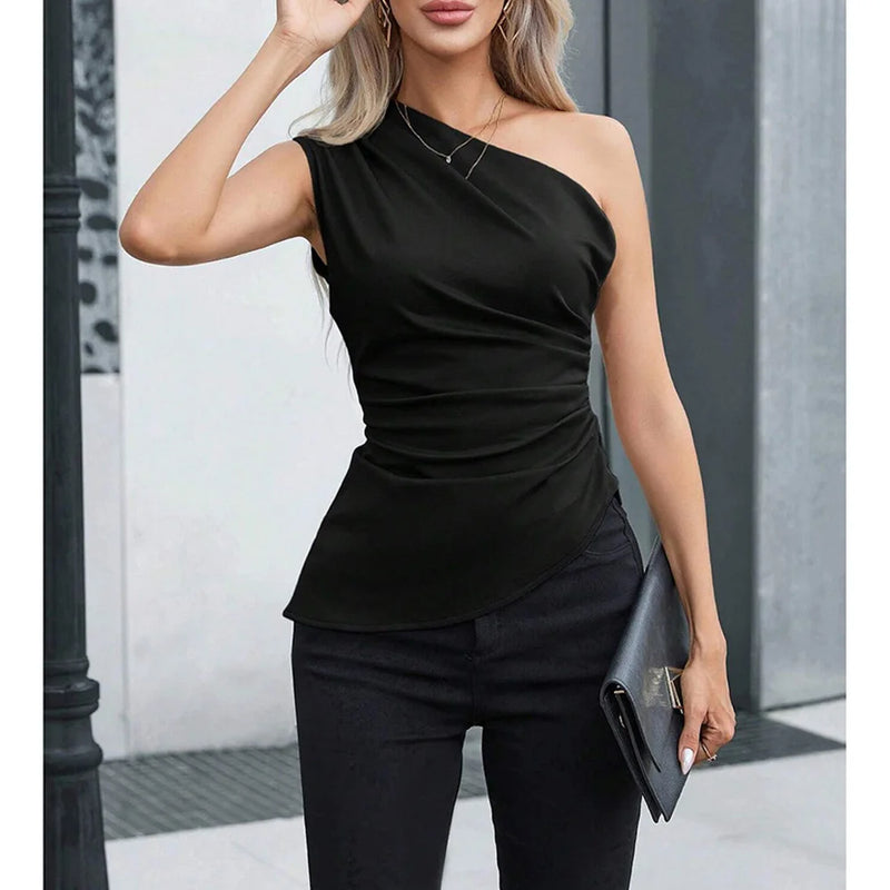 Mia Muse Women's Vest Allseason Sexy Plain Sleeveless One-Shoulder Skinny Fit Party Vest