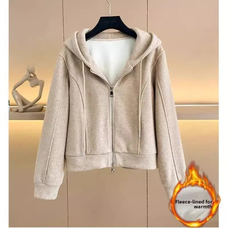 Women's Fleece Lined Thick Casual Sports Suit Set Hoodie Jacket Wide Leg Pants Two Piece Set Autumn Winter Fashion New Style