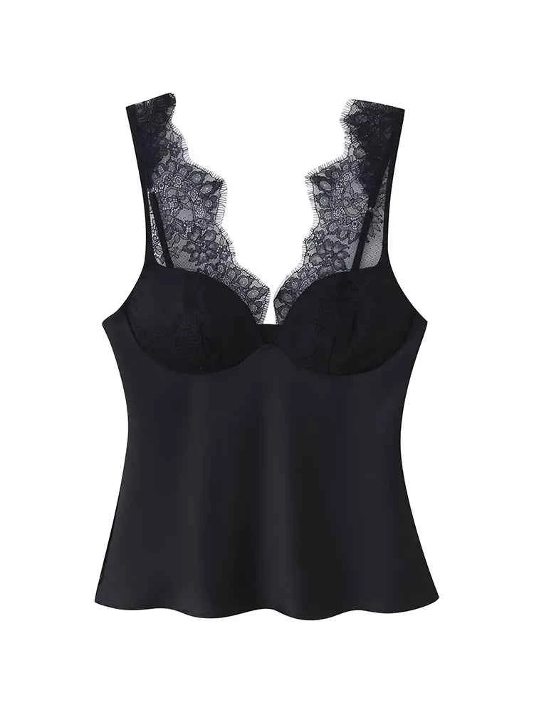 Women's Elegant Camisoles Sexy Splice Lace Sleeveless Sling Top Fashion Slimming Vintage Tank Top 2026 New Lady Street Wear