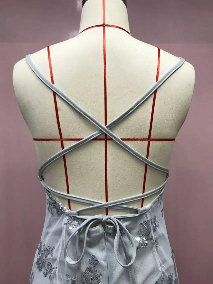 Vestido Longo de Festa com Lantejoulas e Costas Abertas – Decote V Elegante