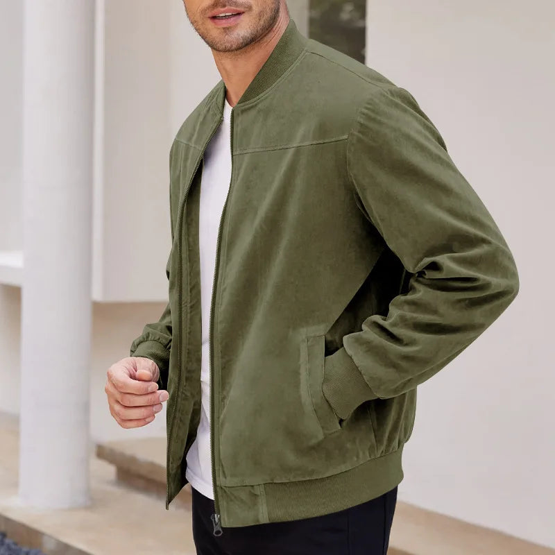 New Autumn Pilot Bomber Jacket for Men's Casual Plus Size Suede Zipper Stand Up Collar Top Traf Jacket Coats Men Clothing