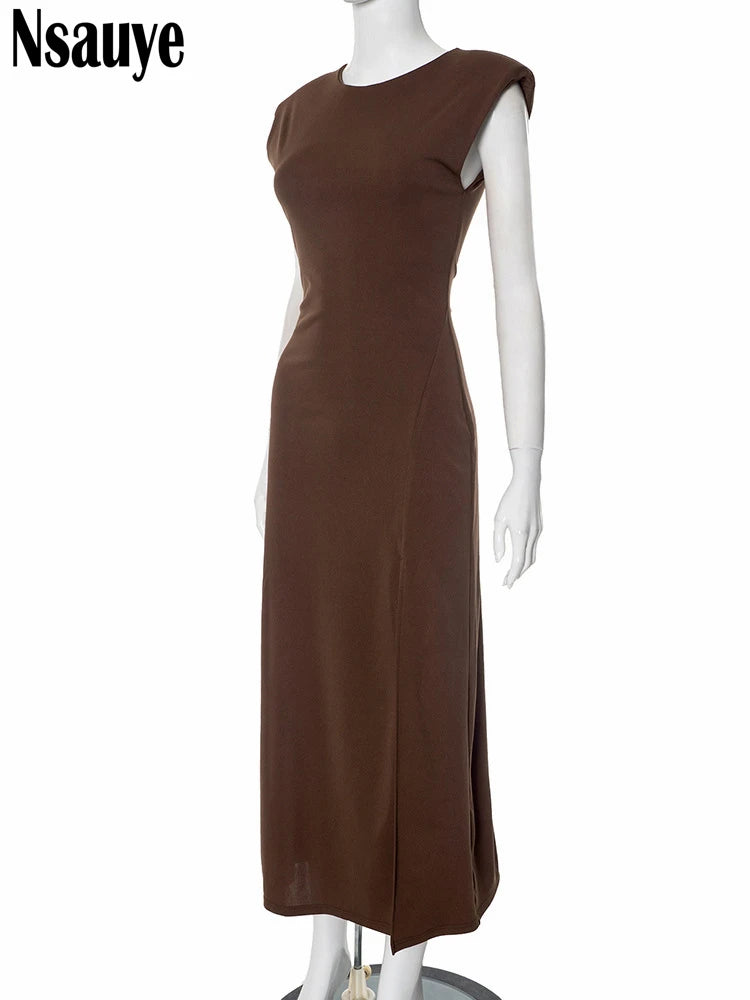 Nsauye Solid Sexy Sleeveless Maxi Dress Women Clothes Maxi Dress Bodycon Long Dresses Female Streetwear Clothing New Summer 2025