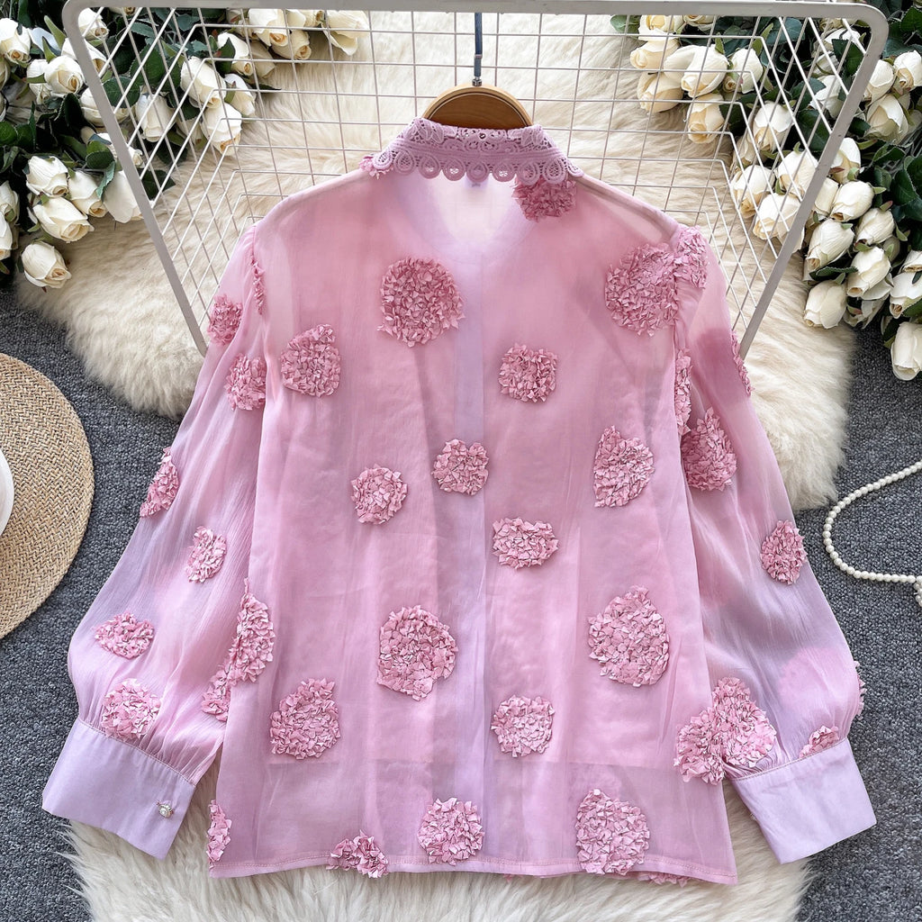 Blusa básica de manga comprida, gola polo vintage, gravata, abotoamento simples, solta, com strass, moda urbana francesa, blusa de outono