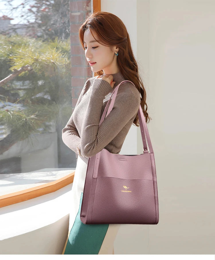 Bolsa de ombro feminina de couro de luxo, bolsa tiracolo fashion com axilas, bolsa carteiro para compras, bolsa grande de capacidade