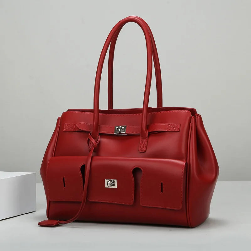 Luxury Designer Large Capacity Lock Tote Clutch Travel Bag Genuine Leather Wing Bag Brand Women's Commuter Shoulder Bag
