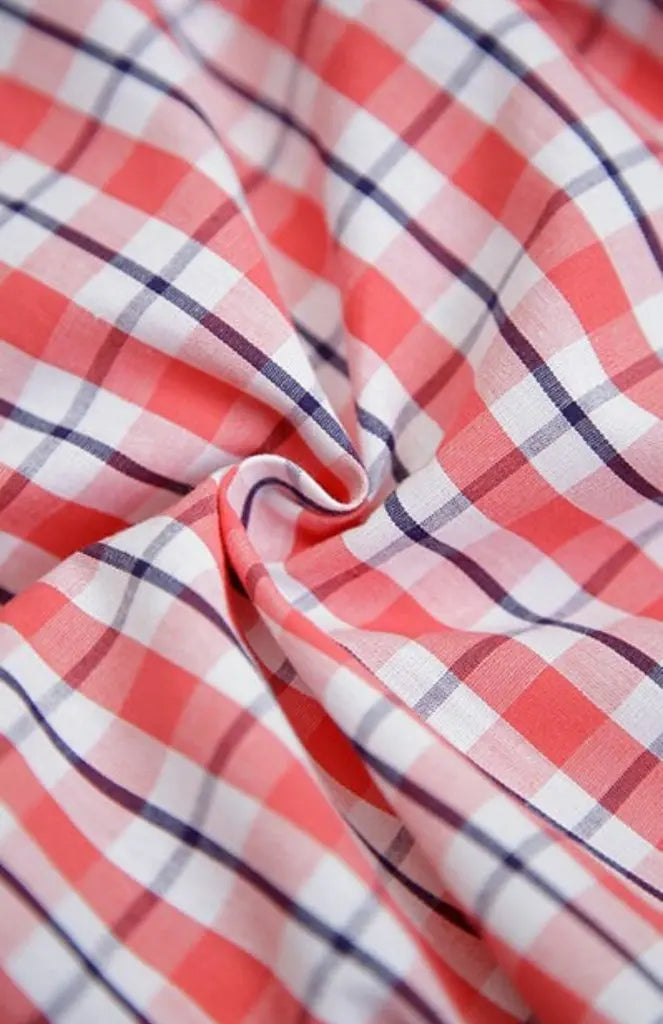 Men's Shirt L Sleeve Slim Fit Plaid Red/Br/Pto