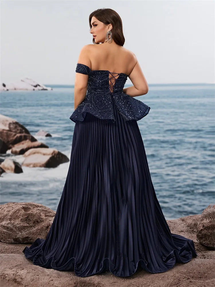 Plus Size Elegant Sequins Strapless Splicing Formal Evening Dresss Long Mermaid Luxury Wedding Party Cocktail Gowns