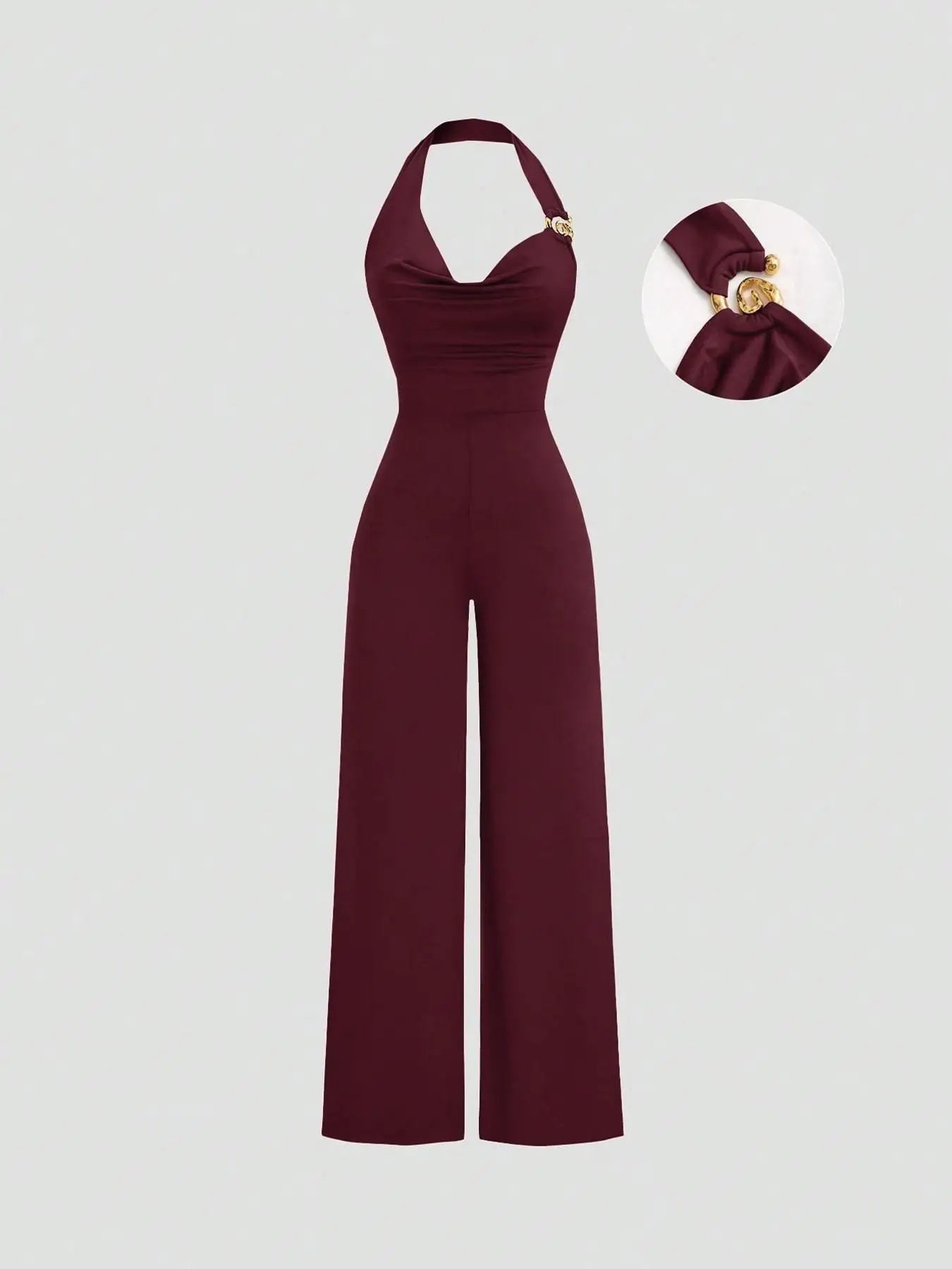 Women's Slim Fit Jumpsuit Backless Halter Casual Daily Commuting Outfit Fashionable Metal Decor