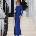 Ladies Autumn Elegant Evening Party Dress Women Long Sleeve O-Neck Ruched Fashion Maxi Dresses Night Club Streetwear Fall Outfit