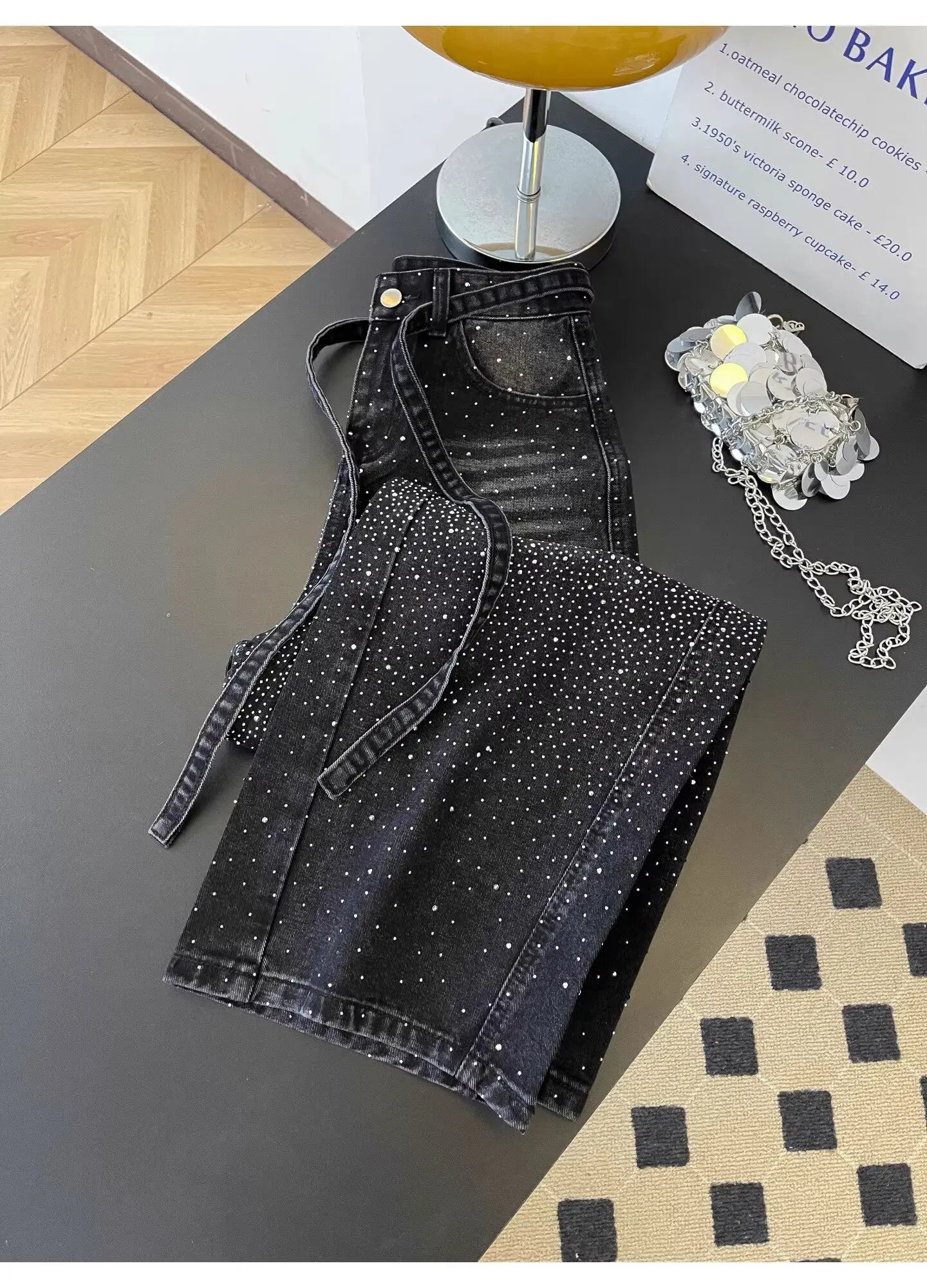 Glittering Rhinestone Denim Pants Women's Jeans New Wide Leg Design Sensation Floor-Length Pants Loose Jeans